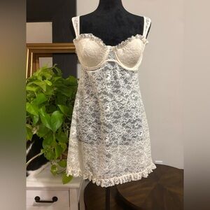 Victoria's Secret Ivory Sheer Lace Bustier Slip Sexy Little Things 36C